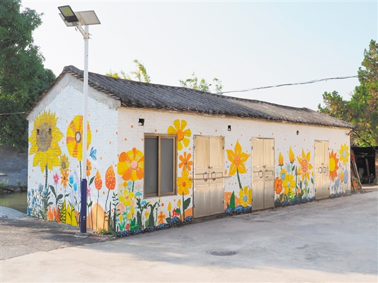 雙橋村發(fā)動(dòng)返鄉(xiāng)大學(xué)生設(shè)計(jì)獨(dú)具雙橋特色的墻繪。