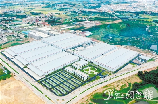 去年鶴山94個省市重點項目投資完成率達到132%，排名江門第二。圖為鶴山市隆基光伏科技有限公司。