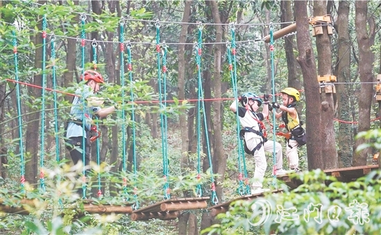 鶴山大雁山飛越叢林樂園十分火熱，吸引各地游客進(jìn)山探秘原始叢林，體驗(yàn)戶外運(yùn)動(dòng)帶來的無限樂趣。