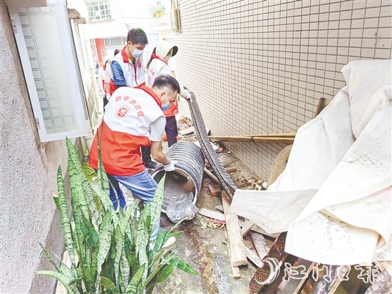 恩平市社會各界積極參與防蚊滅蚊愛國衛(wèi)生運(yùn)動，圖為志愿者在清理垃圾，消除蚊蟲孳生點。