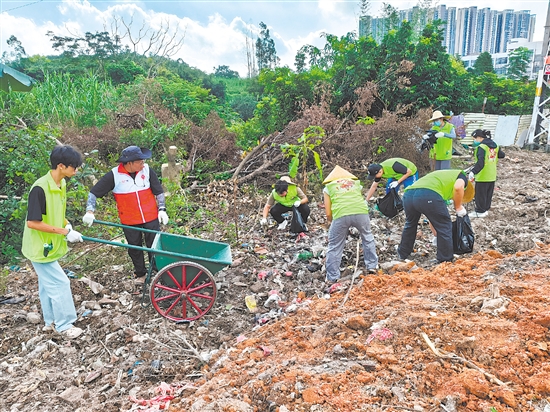 鶴山市青年志愿者分工明確，高效清理屬地垃圾。