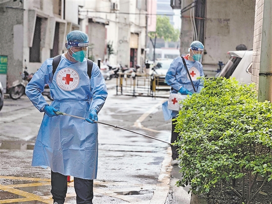 江門市紅十字會應(yīng)急消殺志愿服務(wù)隊在蓬江區(qū)東風社區(qū)開展防蚊滅蚊工作。