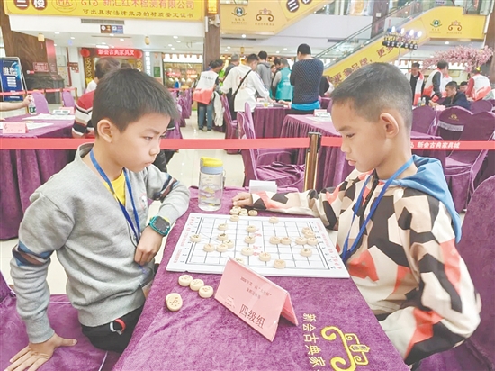 小棋手坐姿端正、神情專注。